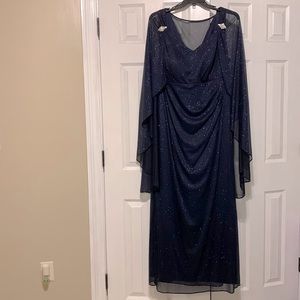 R&M Richards empire waist gown with sweetheart neck and attached cape.